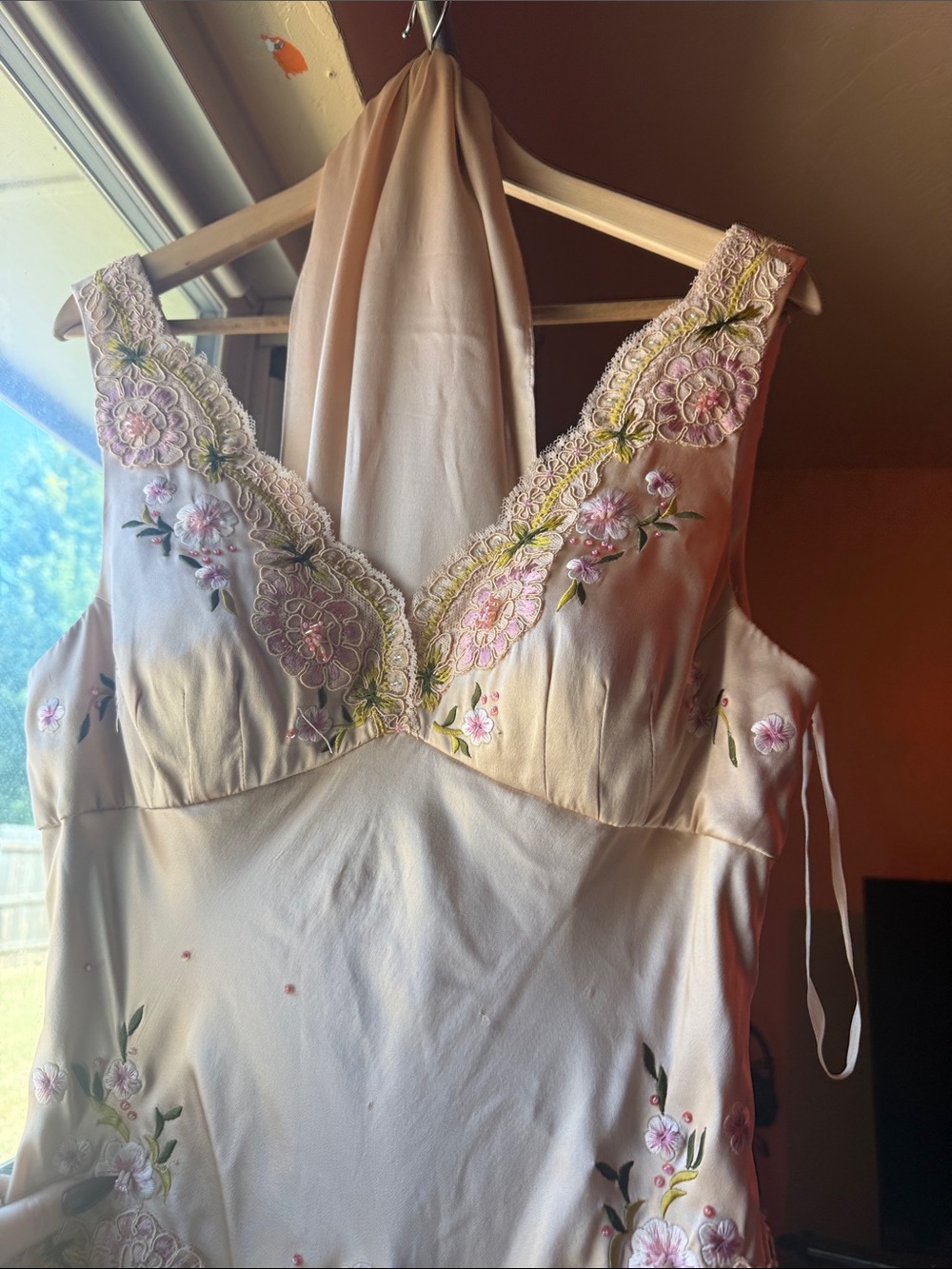 Old Hollywood romance vintage Sue Wong 90s champagne silk rose embroidered gown - Picture 6 of 7
